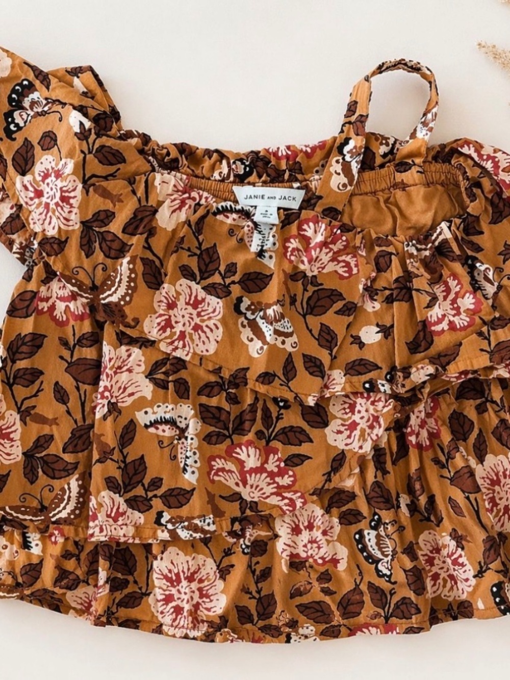 Janie and Jack Floral Top – Size 6 – Boho Ruffle Flutter Sleeve Blouse